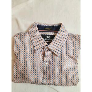 Buttercloth Polo Shirt Medium Gray Geometic Driving Short Sleeve Golf Preppy